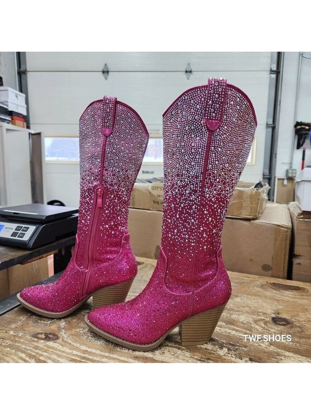 Posh Wild Ones Fuchsia Ombre Rhinestone Western Cowgirl Knee Boots Hot Pink - Picture 15 of 17